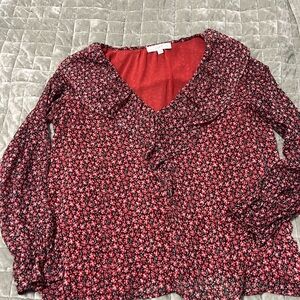 LOFT Red Floral Blouse
